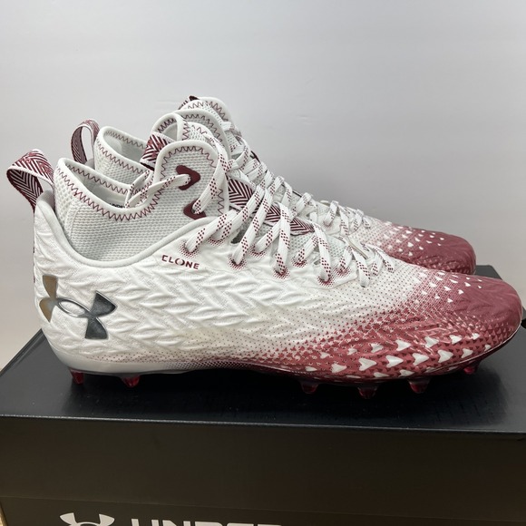Under Armour Men's 13 Spotlight Clone 3.0 MC Football Cleats 3026334-107 WHT/RED - Picture 6 of 12